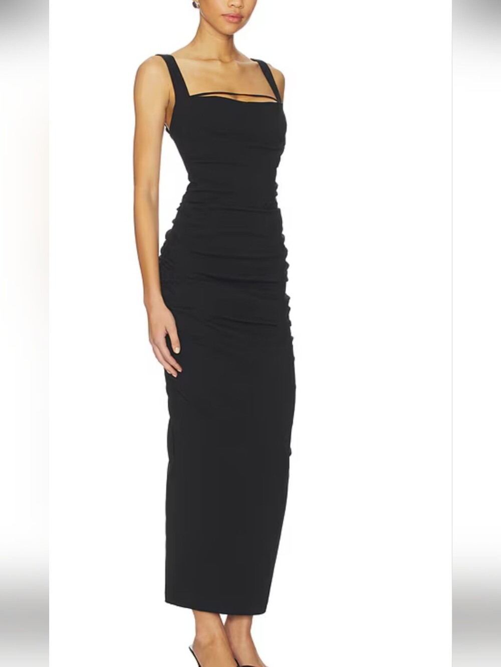 Nookie brand classic Black Square Neck Ruched Maxi Dress size M EUC worn once
